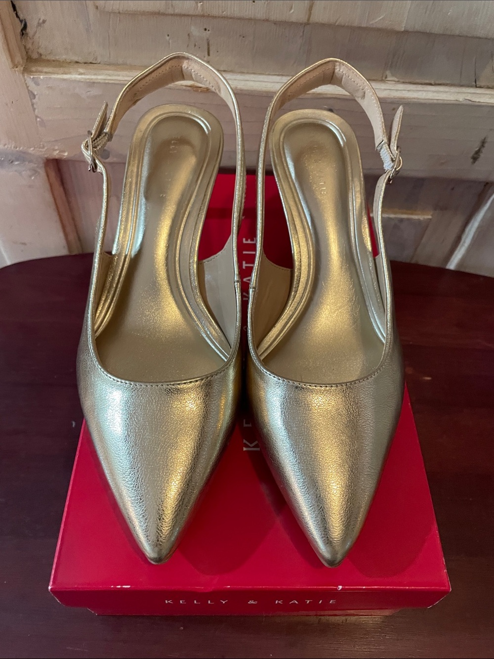 Kelly & Katie Metallic Gold Pointed Slingback Heels